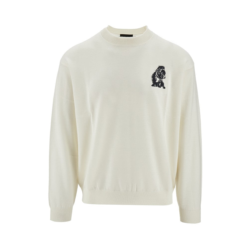Wool crewneck sweater with embroidery
