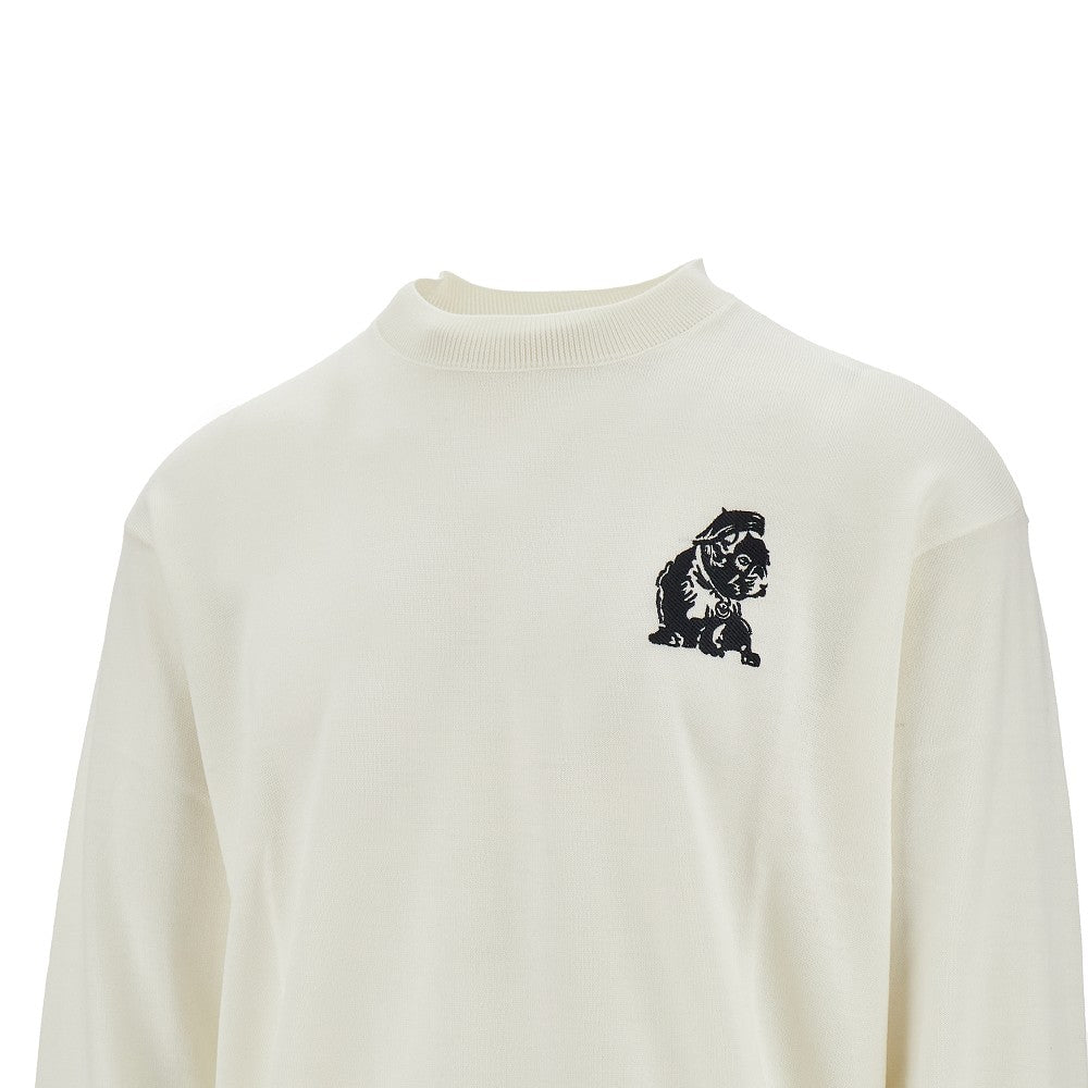 Wool crewneck sweater with embroidery