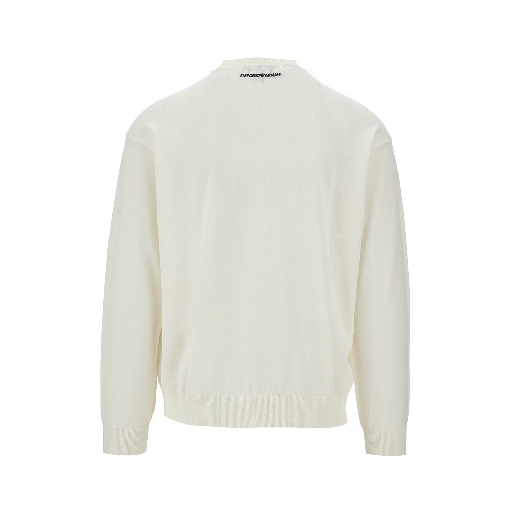 Wool crewneck sweater with embroidery