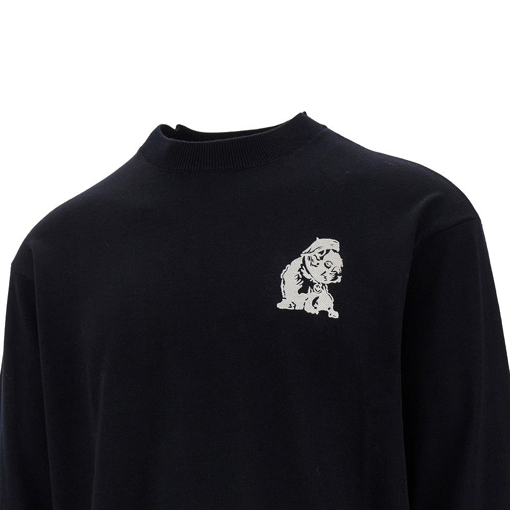 Wool crewneck sweater with embroidery