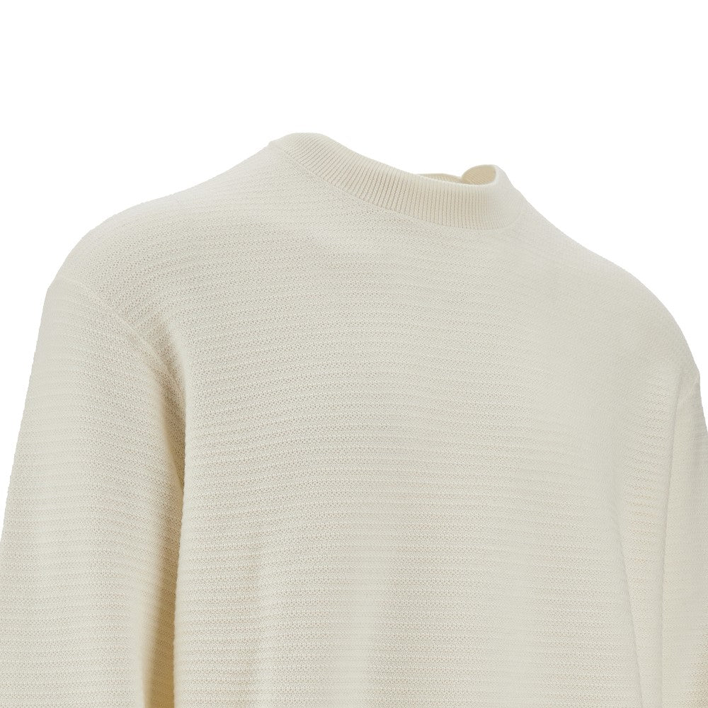 Pullover girocollo in lana a costine