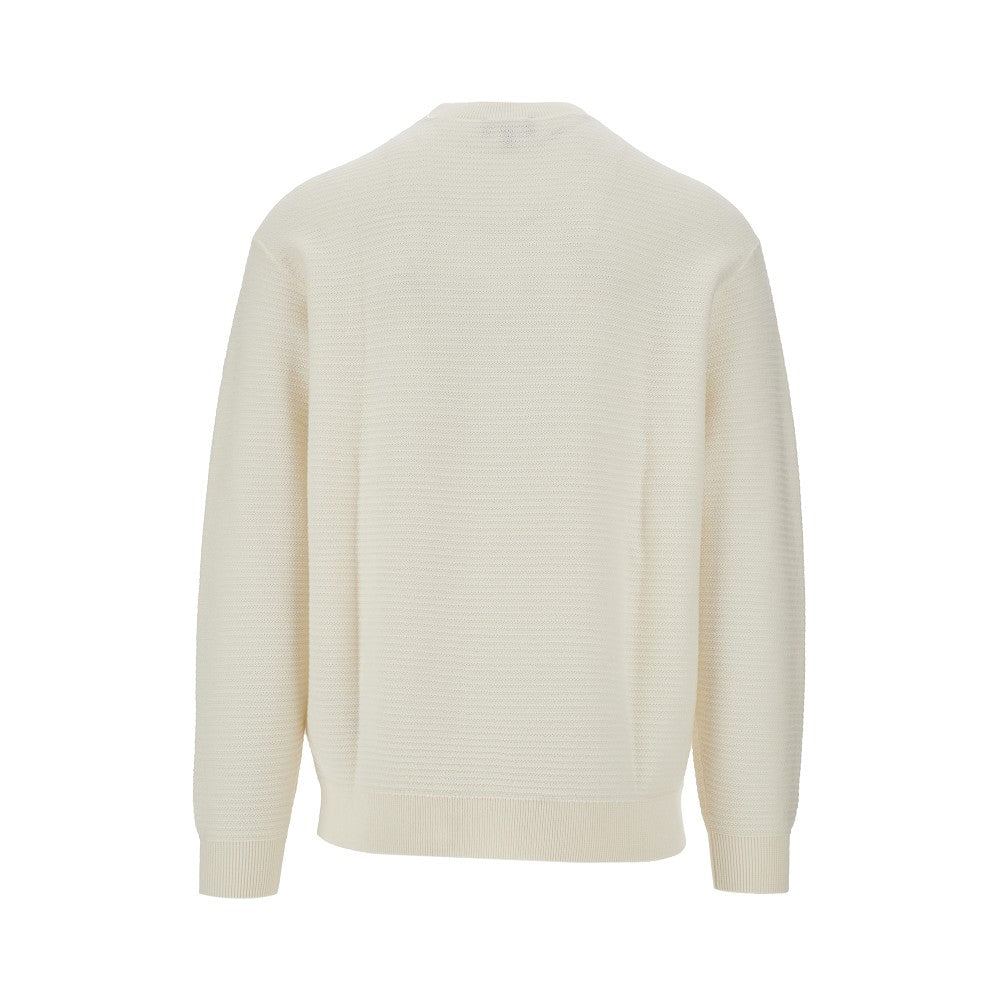 Horizontal ribbed wool crewneck sweater