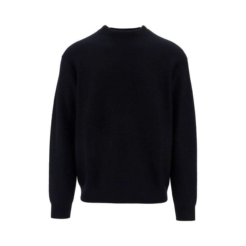 Horizontal ribbed wool crewneck sweater