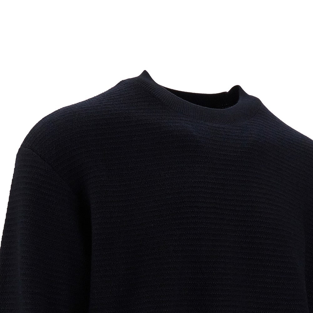 Horizontal ribbed wool crewneck sweater