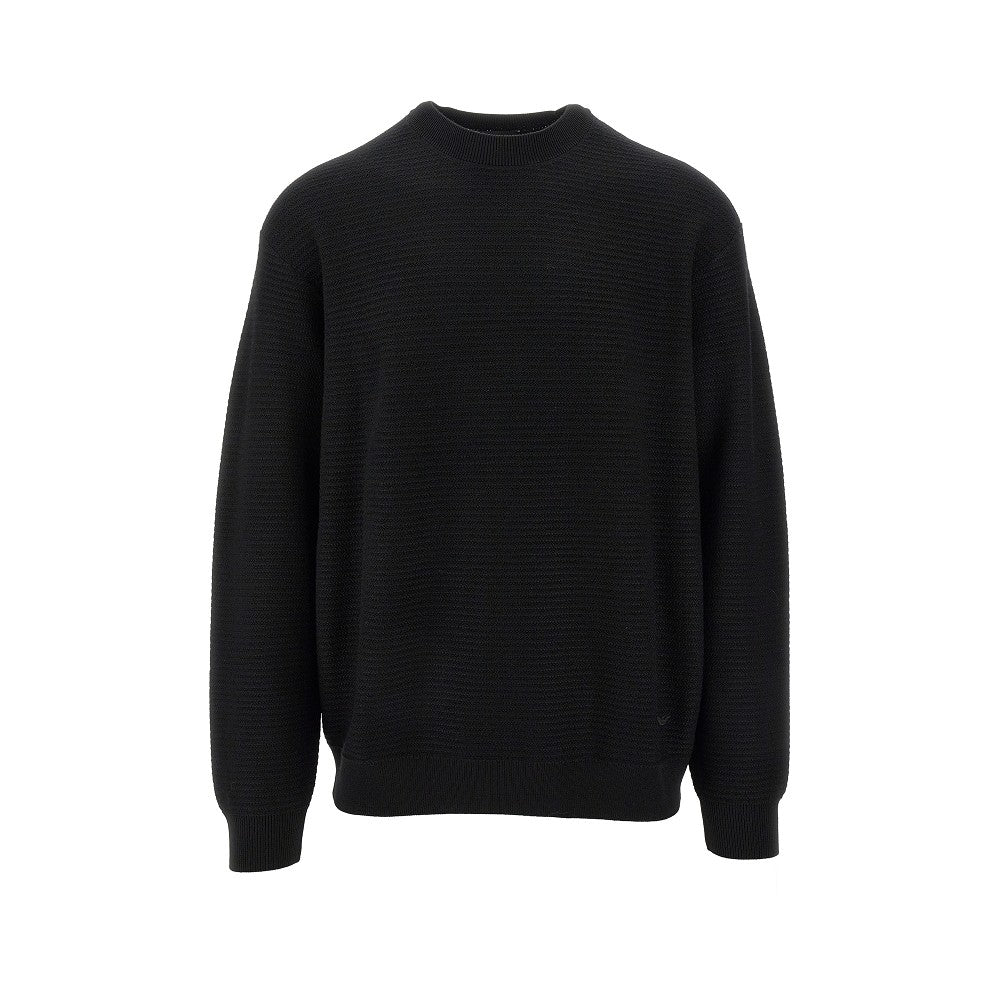 Horizontal ribbed wool crewneck sweater