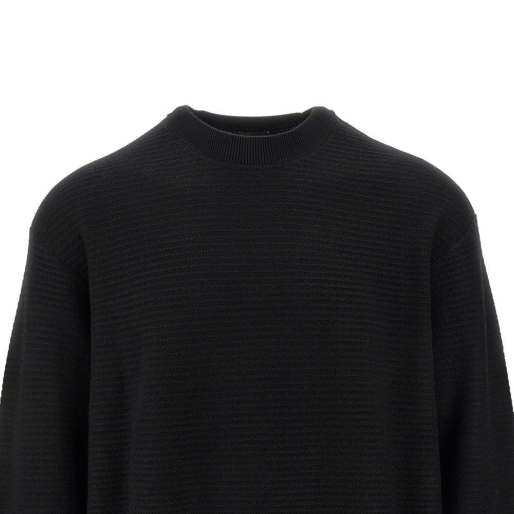 Horizontal ribbed wool crewneck sweater