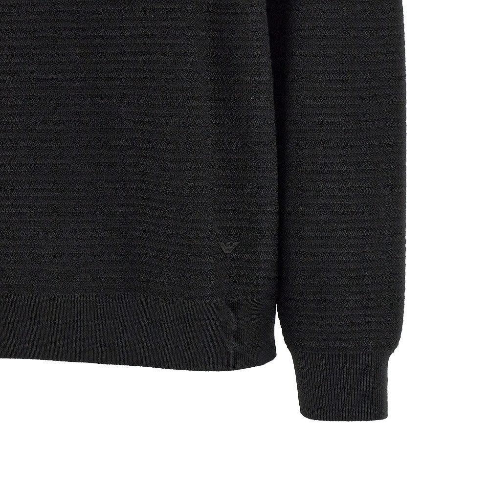 Horizontal ribbed wool crewneck sweater