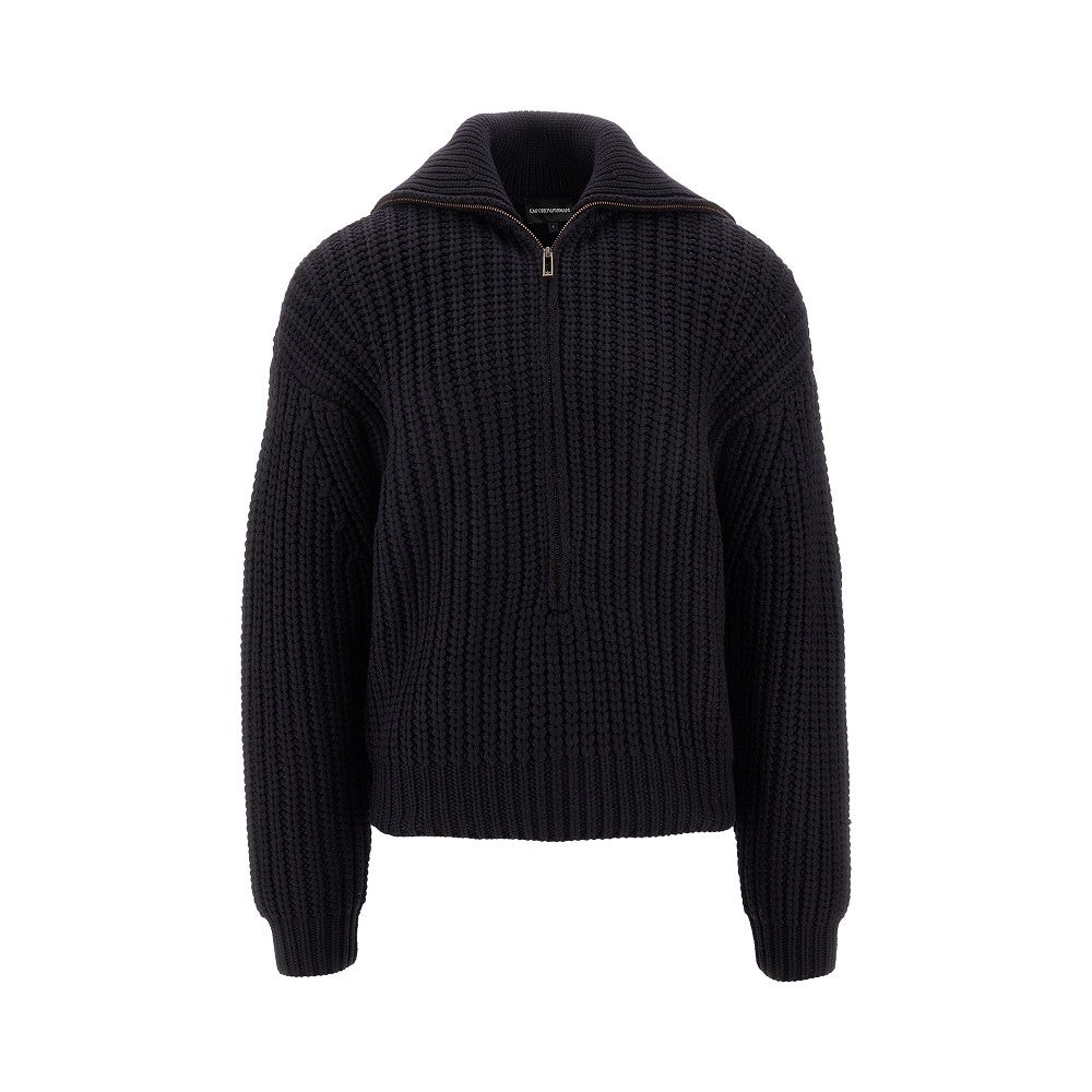 Pullover in lana con maxi collo e zip