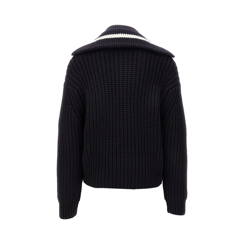 Pullover in lana con maxi collo e zip