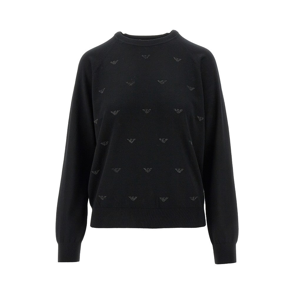Rhinestones Eagle motif sweater