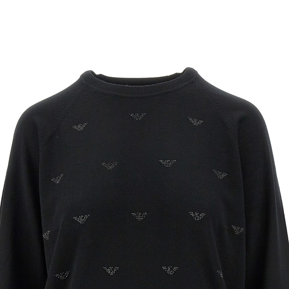 Rhinestones Eagle motif sweater