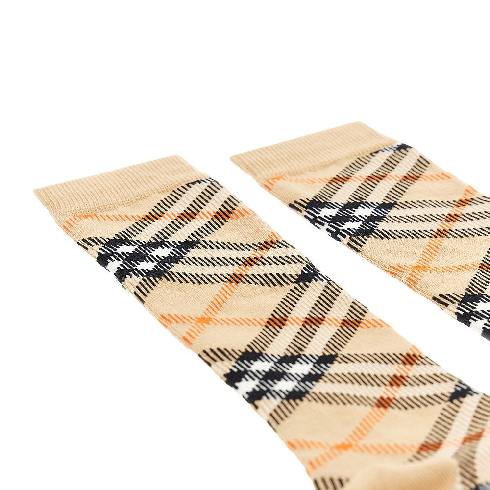 Check cotton-blend socks