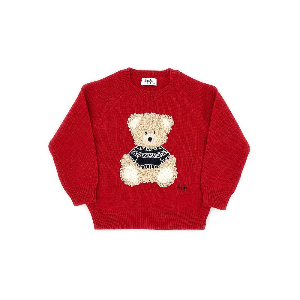 Pullover in lana con ricamo orsetto