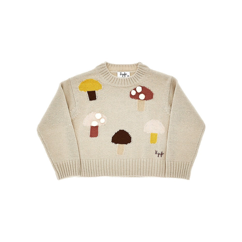 Wool sweater with jacquard mushrooms
