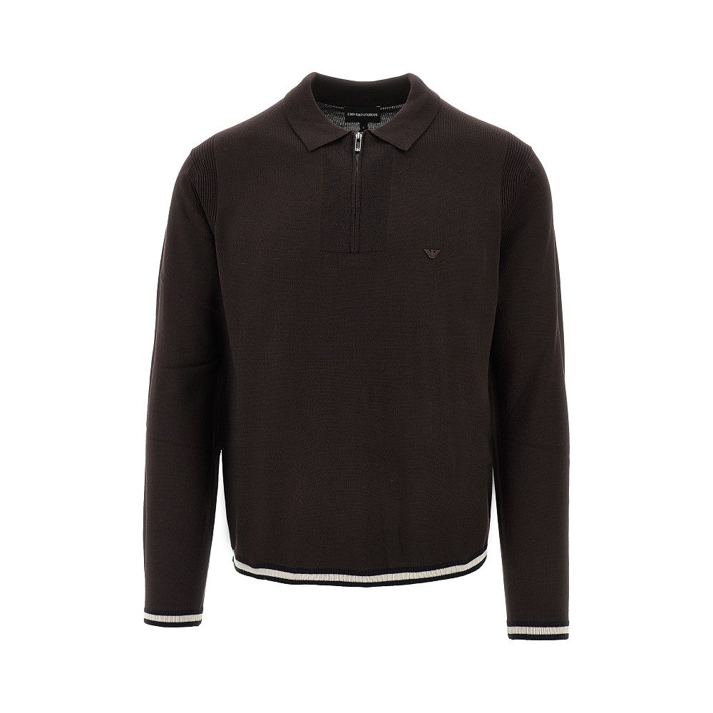 Pullover polo con zip in lana vergine
