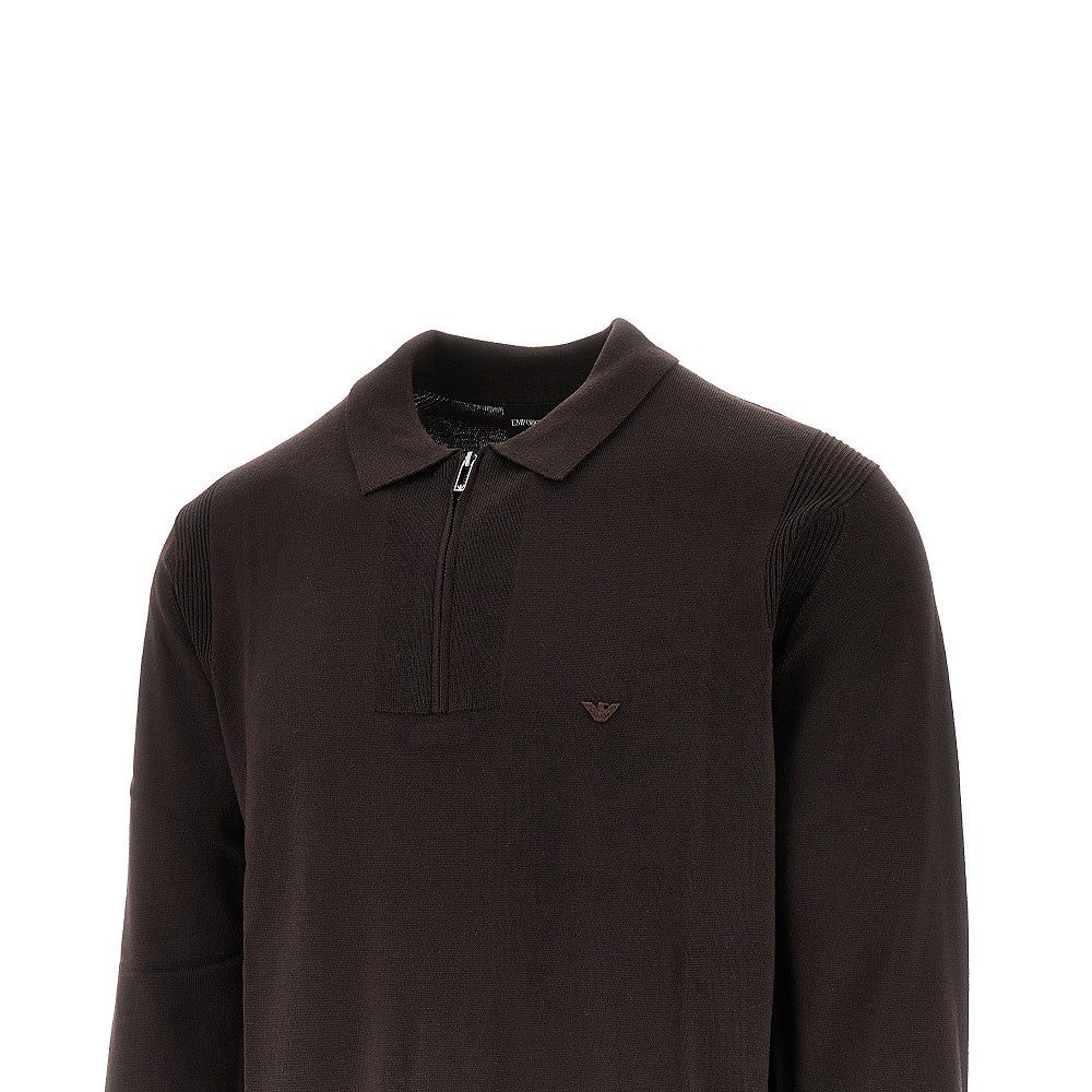 Pullover polo con zip in lana vergine