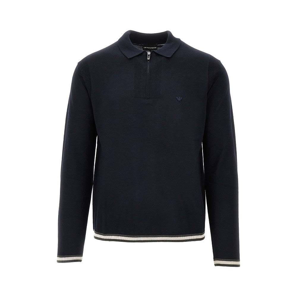 Pullover polo con zip in lana vergine