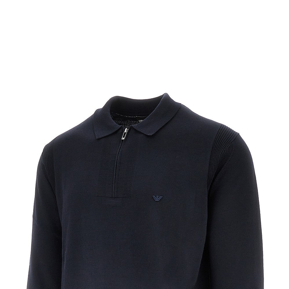 Pullover polo con zip in lana vergine