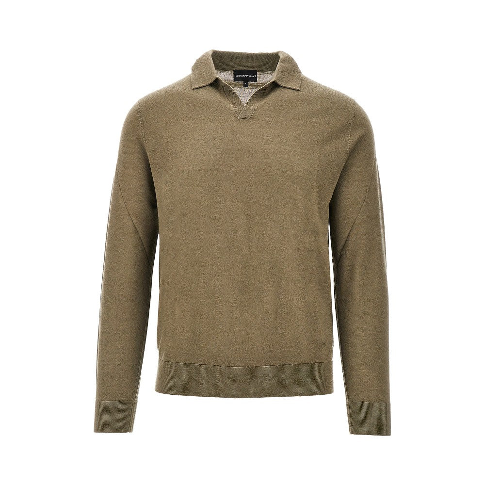 Pullover in lana vergine con colletto polo