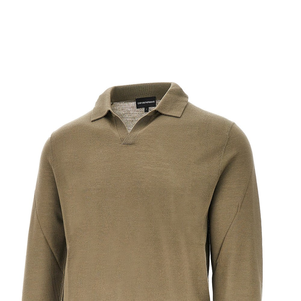 Pullover in lana vergine con colletto polo