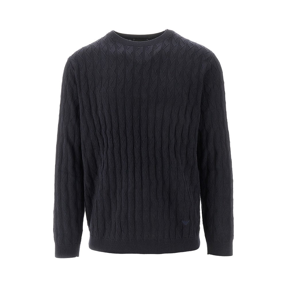 Pullover girocollo in maglia goffrata