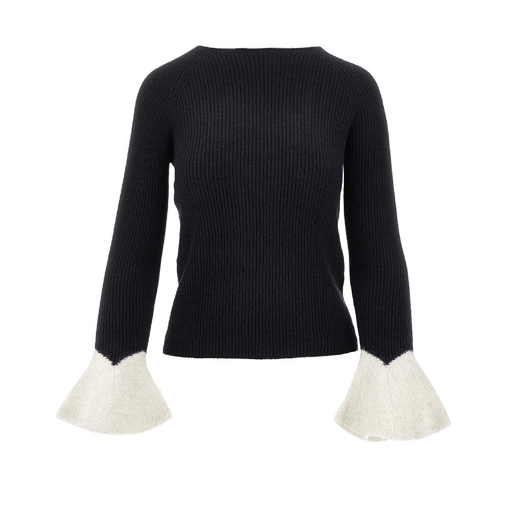 Pullover a costine con fondo manica svasato