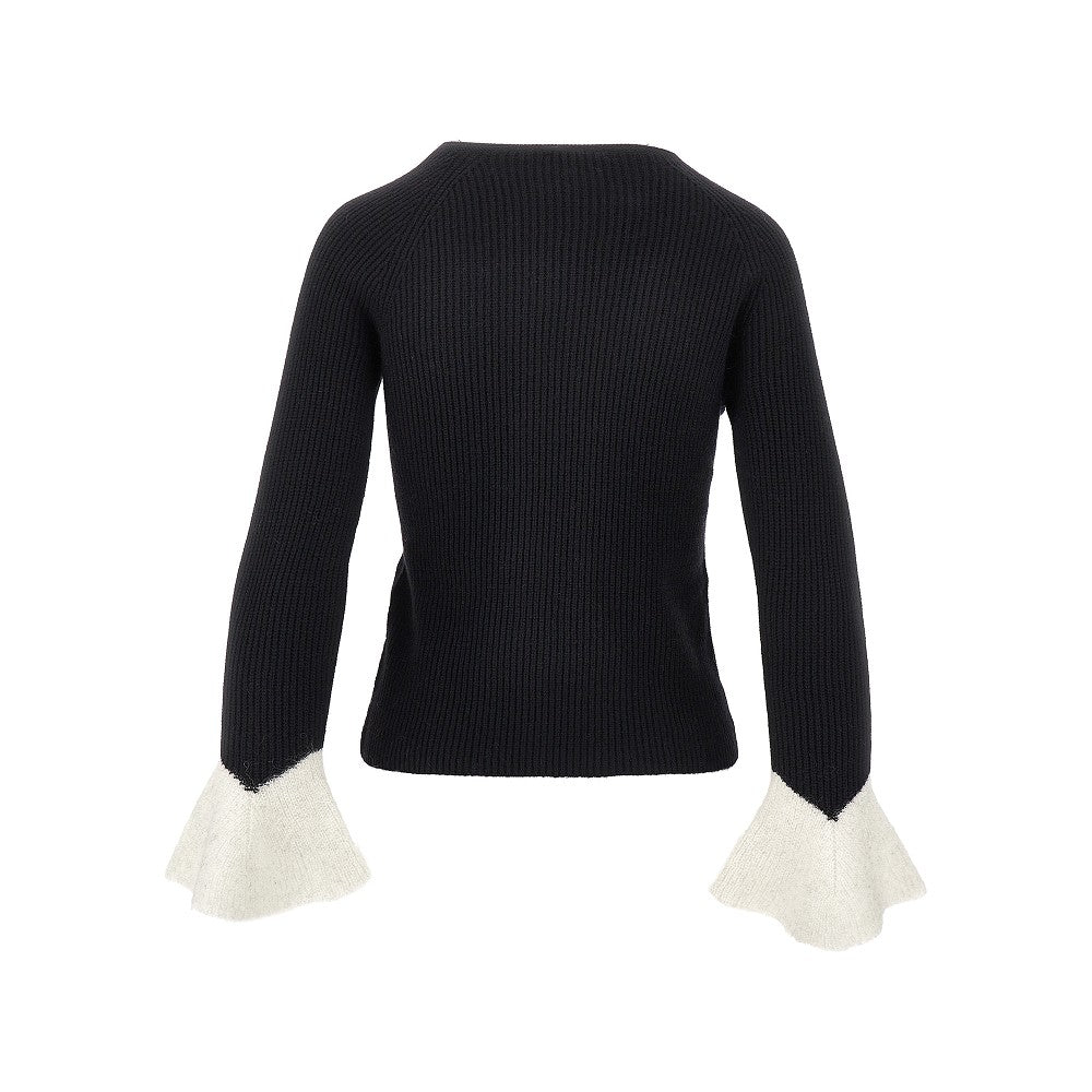 Pullover a costine con fondo manica svasato