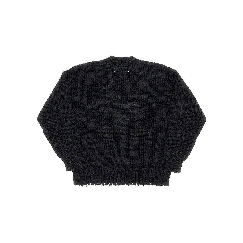 Pullover in misto lana con effetto sdrucito