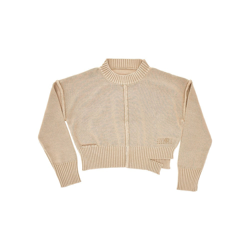 Pullover in cotone con effetto sdrucito
