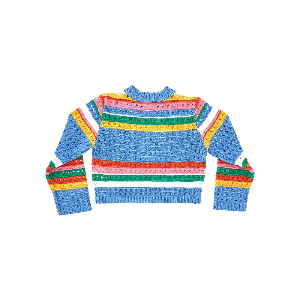 Pullover multicolore traforato in cotone