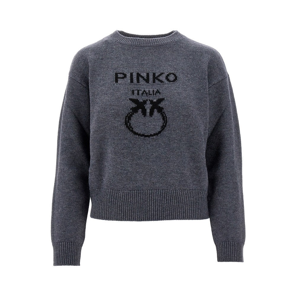 Wool sweater with logo inlay