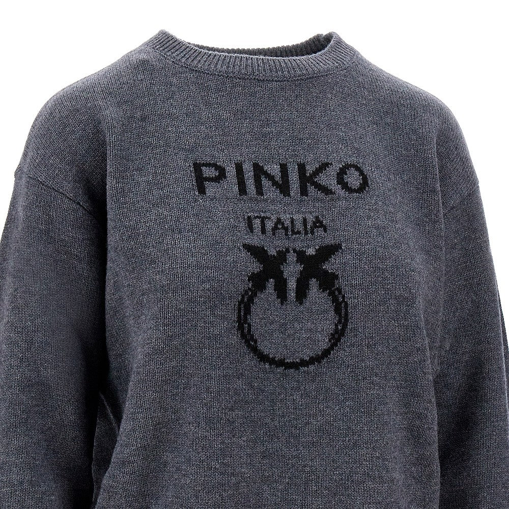 Wool sweater with logo inlay