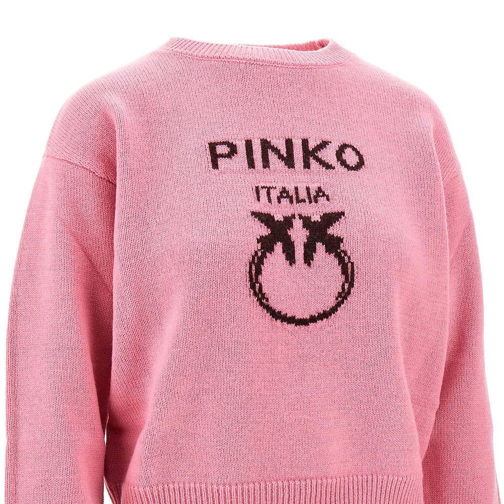 Wool sweater with logo inlay