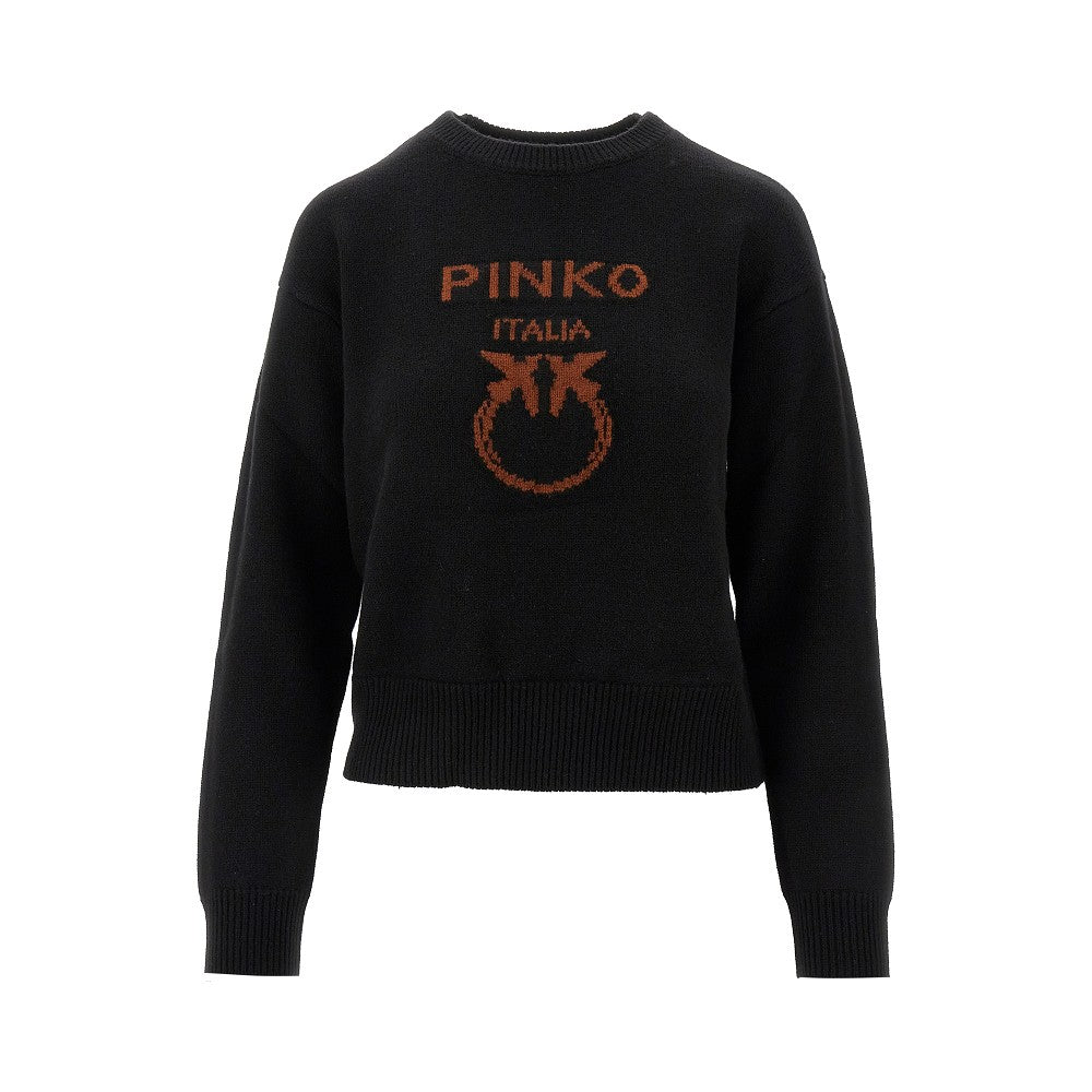 Pullover in lana con intarsio logo