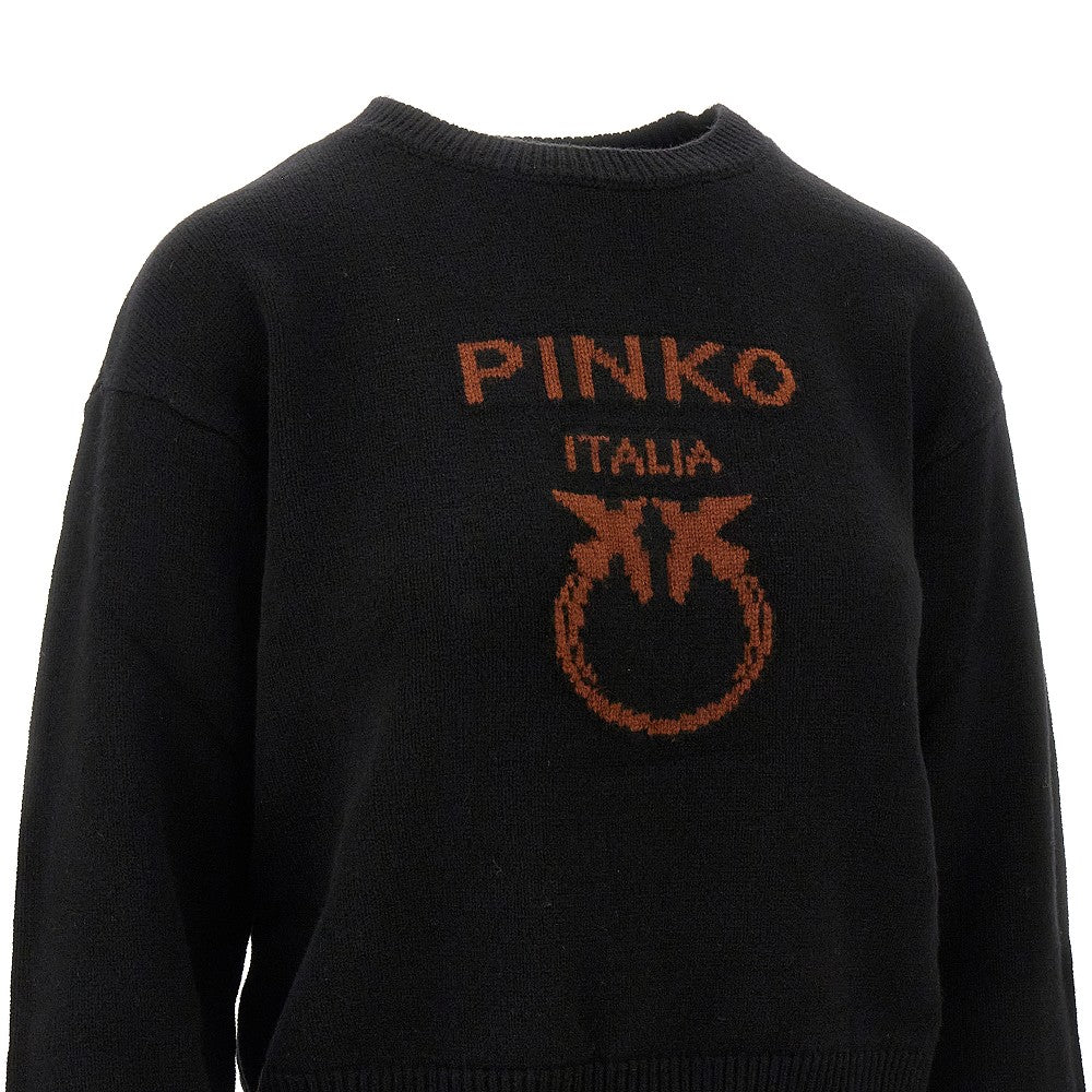 Wool sweater with logo inlay