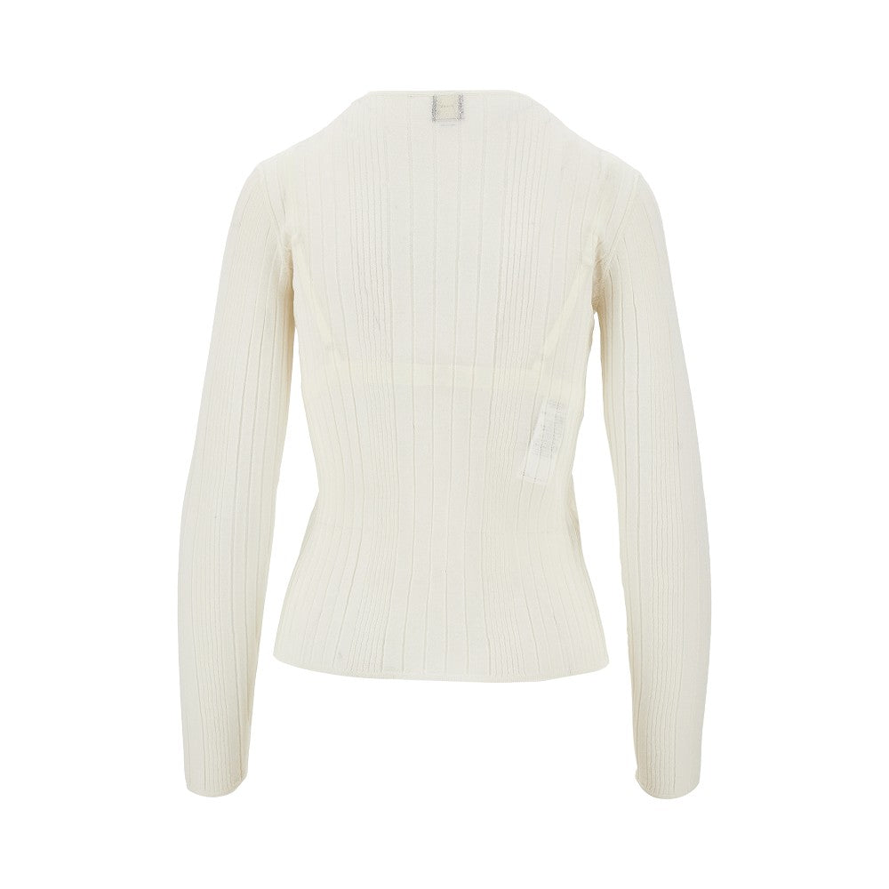Top in maglia con bralette in pizzo