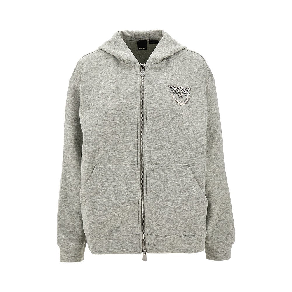 Felpa full-zip con logo in cristalli