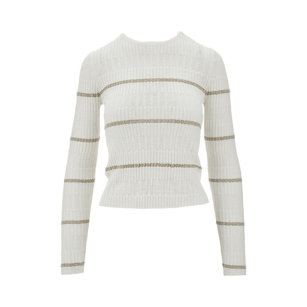 Lurex striped silk-blend top