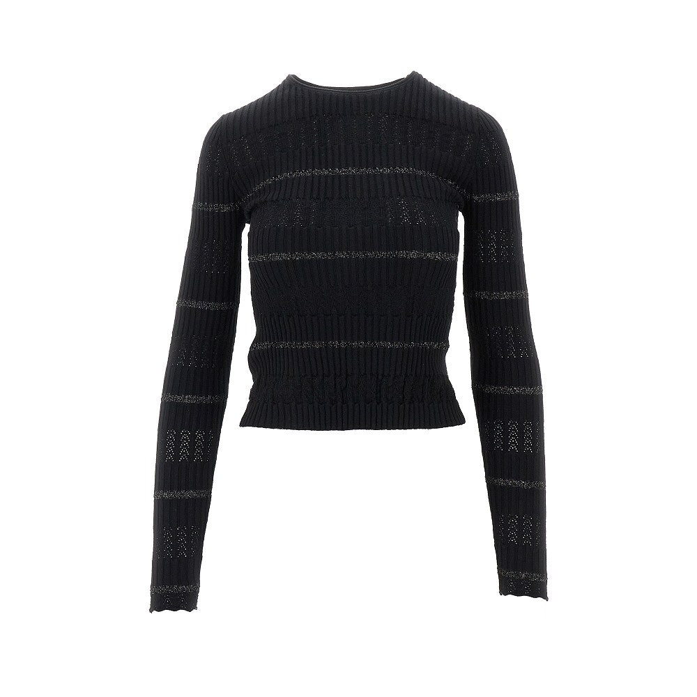 Top in misto seta con righe lurex