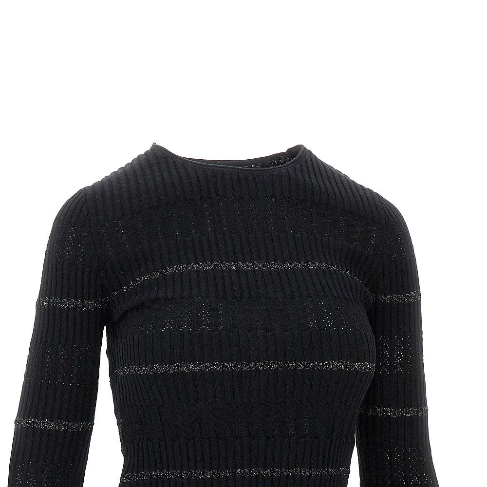 Top in misto seta con righe lurex