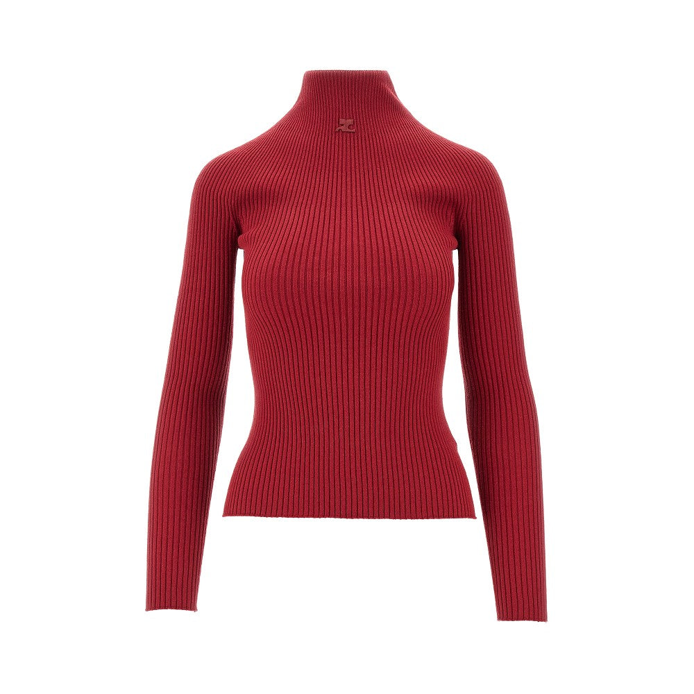 Logo patch ribbed mock-turtleneck sweater