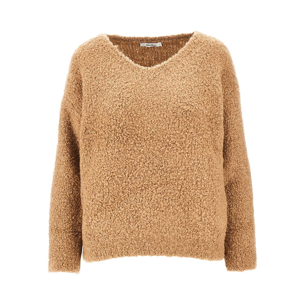 Pullover in cammello e seta bouclé