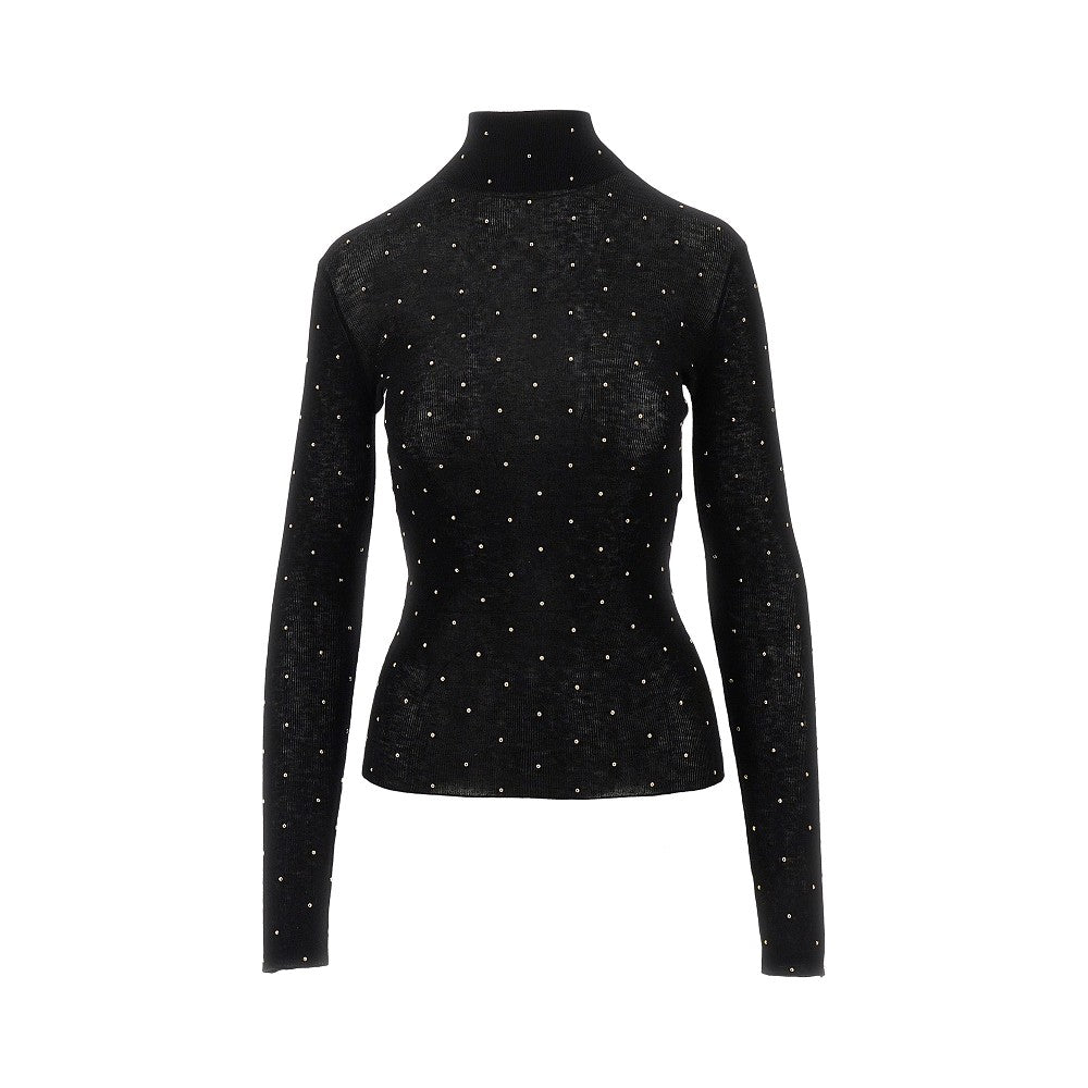 Top a collo alto in lana con borchie