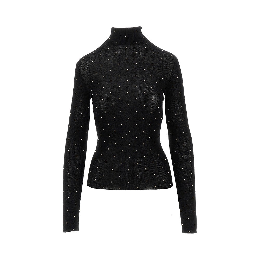 Top a collo alto in lana con borchie