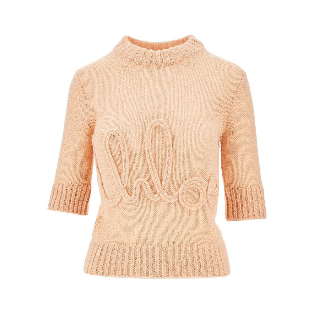 Pullover in alpaca e seta con logo