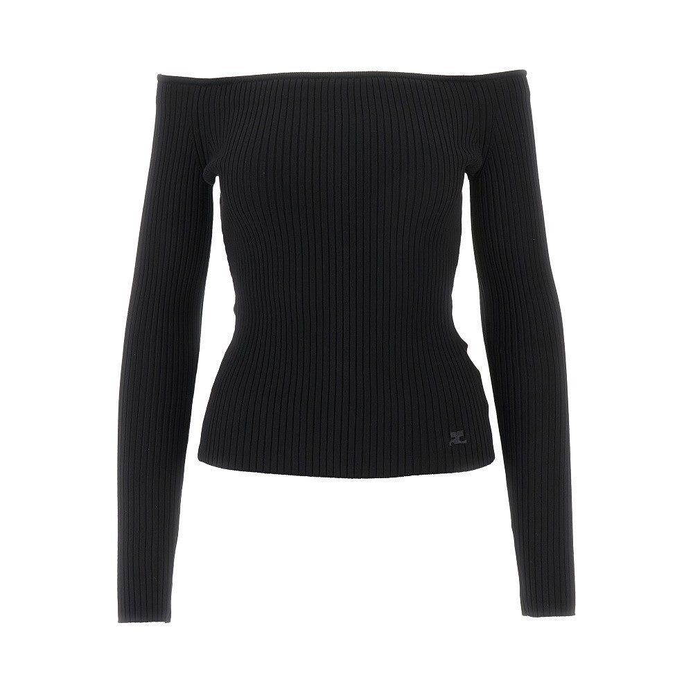Maglia off-the-shoulder a costine