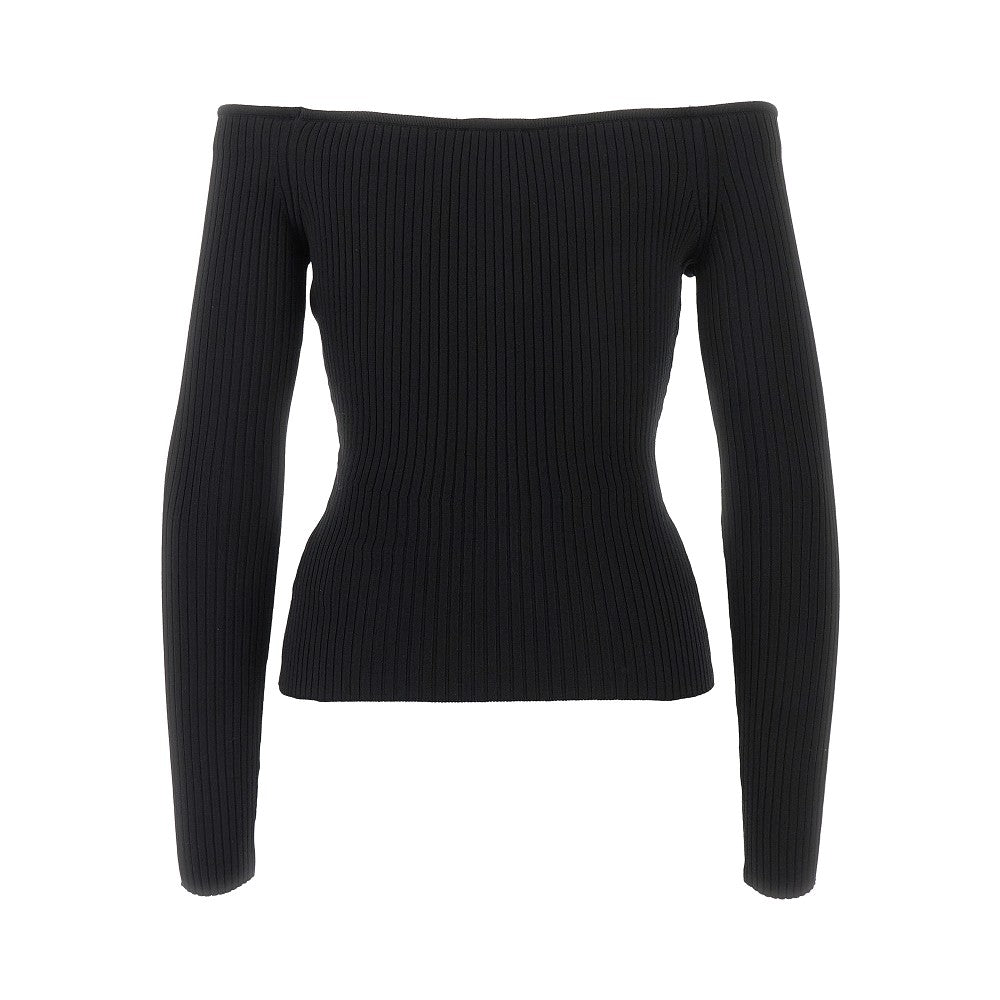 Maglia off-the-shoulder a costine