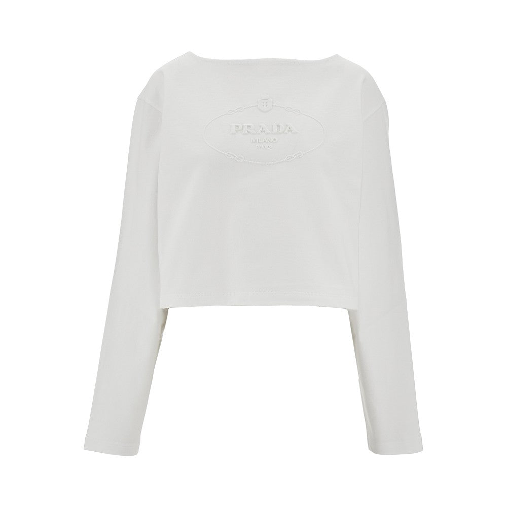 T-shirt cropped con logo goffrato