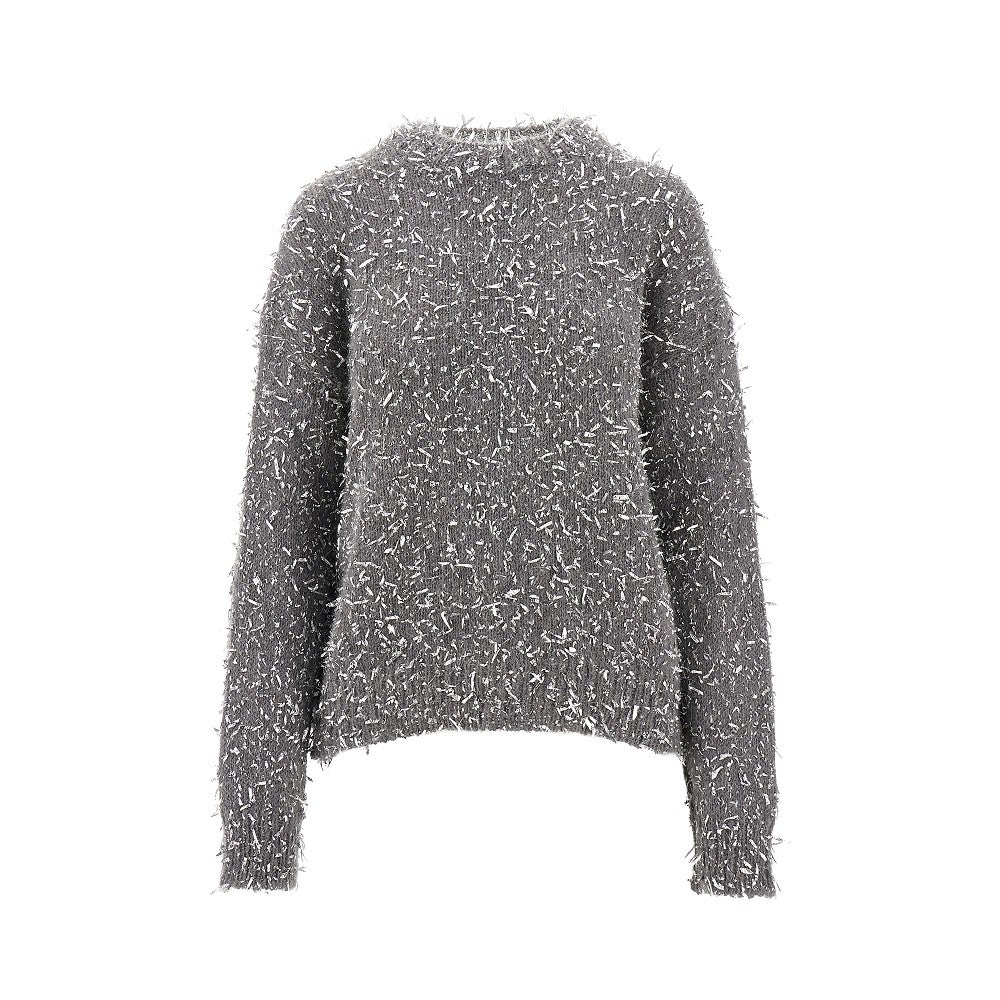 Alpaca-blend sweater with metallized yarns