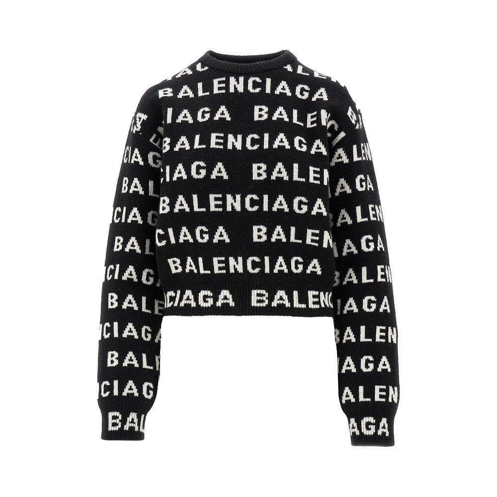 Pullover in lana jacquard all-over logo